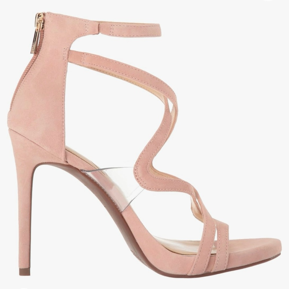 Jessica Simpson Roelyn Stilettos Zip Back Sandals Suede Pink Nude Blush 6M - BOX